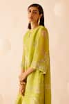Bunka_Green Silk Organza Embroidery, Amara Rosa Print Jacket Kurta With Camisole _at_Aza_Fashions