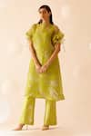 Buy_Bunka_Green 100% Silk Organza Print Rosa Boat Neck Bia Kurta With Camisole  _at_Aza_Fashions