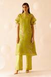 Buy_Bunka_Green 100% Silk Organza Print Rosa Boat Neck Bia Kurta With Camisole  _Online_at_Aza_Fashions