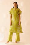 Shop_Bunka_Green 100% Silk Organza Print Rosa Boat Neck Bia Kurta With Camisole  _Online_at_Aza_Fashions