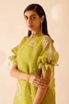 Bunka_Green 100% Silk Organza Print Rosa Boat Neck Bia Kurta With Camisole  _at_Aza_Fashions