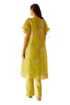 Shop_Bunka_Green 100% Silk Organza Print Rosa Boat Neck Bia Kurta With Camisole  