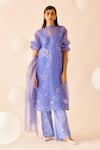 Buy_Bunka_Purple Silk Organza Sequins Boat Neck, Round Bia Bloom Print Kurta With Camisole _at_Aza_Fashions