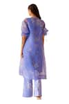 Bunka_Purple Silk Organza Sequins Boat Neck, Round Bia Bloom Print Kurta With Camisole _Online