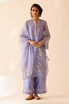 Buy_Bunka_Purple 100% Silk Organza Embellished Samya Thread Straight Kurta Set _at_Aza_Fashions