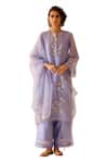Bunka_Purple 100% Silk Organza Embellished Samya Thread Straight Kurta Set _Online_at_Aza_Fashions