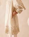 Bunka_Ivory 100% Cotton Embellished Floral Lace Ruffle Slava Tunic  _at_Aza_Fashions