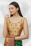 Nazaakat by Samara Singh_Gold Art Silk Printed Floral V Neck Metallic Blouse_Online_at_Aza_Fashions
