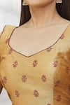 Nazaakat by Samara Singh_Gold Art Silk Printed Floral V Neck Metallic Blouse_at_Aza_Fashions