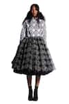 Buy_Quod_Black 70% Nylon 30% Silk Printed Polka Checks Gathered Skirt _Online_at_Aza_Fashions