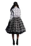 Quod_Black 70% Nylon 30% Silk Printed Polka Checks Gathered Skirt _at_Aza_Fashions