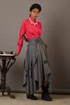 Buy_Quod_Grey 35% Wool 65% Viscose Mix Layered Asymmetric Panelled Skirt  _at_Aza_Fashions