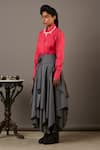 Buy_Quod_Grey 35% Wool 65% Viscose Mix Layered Asymmetric Panelled Skirt  _Online_at_Aza_Fashions