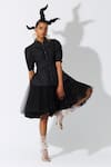 Quod_Black 40% Cotton 60% Nylon Ruffle Peter Pan Placket Ballet Dress _at_Aza_Fashions