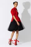 Shop_Quod_Red 40% Cotton 60% Nylon Ruffle Peter Pan Color Blocked Placket Ballet Dress_Online_at_Aza_Fashions