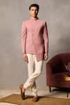 Buy_Philocaly_Pink Suiting Plain Kshitij Asymmetric Hem Bandhgala _at_Aza_Fashions