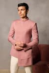 Shop_Philocaly_Pink Suiting Plain Kshitij Asymmetric Hem Bandhgala _Online_at_Aza_Fashions