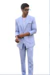 Philocaly_Blue 100% Linen Chequered Celeste Blazer _at_Aza_Fashions