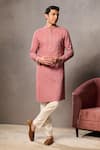 Buy_Philocaly_Pink Silk Blend Embroidery Abstract Saanjh Yoke Kurta _at_Aza_Fashions