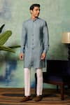 Philocaly_Blue Cotton Tussar Placement Embroidery Abstract Taal Kurta _Online_at_Aza_Fashions