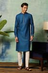 Buy_Philocaly_Blue Silk Blend Embroidery Abstract Rayaan Kurta _at_Aza_Fashions