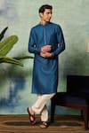 Philocaly_Blue Silk Blend Embroidery Abstract Rayaan Kurta _at_Aza_Fashions