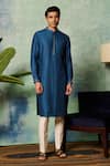 Shop_Philocaly_Blue Silk Blend Embroidery Abstract Rayaan Kurta 