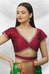 Buy_Samyukta Singhania_Maroon Silk Embroidery V-neck Cutout Blouse _Online_at_Aza_Fashions
