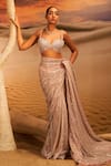 Shop_Label Disha Arora_Pink Georgette Hand Embellished Sequin Plunge Aura Saree With Blouse _at_Aza_Fashions