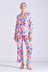 Buy_Zosia_Multi Color Linen Satin Printed Floral Collared Arina Top And Pant Set  _at_Aza_Fashions