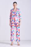 Buy_Zosia_Multi Color Linen Satin Printed Floral Collared Arina Top And Pant Set  _Online_at_Aza_Fashions