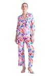 Shop_Zosia_Multi Color Linen Satin Printed Floral Collared Arina Top And Pant Set  _Online_at_Aza_Fashions