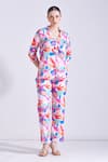 Zosia_Multi Color Linen Satin Printed Floral Collared Arina Top And Pant Set  _at_Aza_Fashions