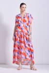 Shop_Zosia_Orange Luxury Satin Georgette Printed Abstract V Carmen Maxi Dress  _Online_at_Aza_Fashions