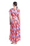 Buy_Zosia_Orange Luxury Satin Georgette Printed Abstract V Carmen Maxi Dress  