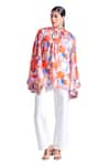 Buy_Zosia_Pink Georgette Satin Printed Abstract Band Collar Jasper Shirt  _Online_at_Aza_Fashions