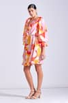 Zosia_Orange Luxury Satin Georgette Printed Abstract Porto Ruffle Dress  _at_Aza_Fashions