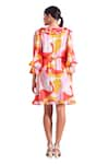 Buy_Zosia_Orange Luxury Satin Georgette Printed Abstract Porto Ruffle Dress  