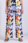 Zosia_Multi Color Linen Satin Printed Geometric Selento Blazer And Pant Set _Online_at_Aza_Fashions
