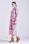Zosia_Multi Color Linen Satin Printed Flower Collar Tulum Shirt Dress _at_Aza_Fashions