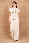 Buy_The Right Cut_Ivory Handloom Organic Cotton Embroidery Sunflower Bloom Kimono Shirt With Pant _at_Aza_Fashions