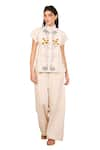 Buy_The Right Cut_Ivory Handloom Organic Cotton Embroidery Sunflower Bloom Kimono Shirt With Pant _Online_at_Aza_Fashions