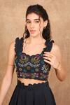 Shop_The Right Cut_Black Organic Cotton Embroidery Bloom Garden Kaleidoscope Crop Top With Skirt _Online_at_Aza_Fashions