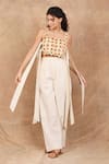 Buy_The Right Cut_Ivory Handloom Organic Cotton Embroidery Marigold Zest Square Neck Crop Top _at_Aza_Fashions