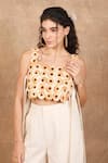 The Right Cut_Ivory Handloom Organic Cotton Embroidery Marigold Zest Square Neck Crop Top _at_Aza_Fashions