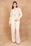 Buy_The Right Cut_Ivory Handloom Organic Cotton Embroidery Floral Fantasy Round Jacket Pant Set _at_Aza_Fashions