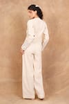 Shop_The Right Cut_Ivory Handloom Organic Cotton Embroidery Floral Fantasy Round Jacket Pant Set _at_Aza_Fashions