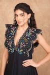 Buy_The Right Cut_Black Organic Cotton Embroidery Blossom Plunging V Neck Rainbow Prism Dress _Online_at_Aza_Fashions