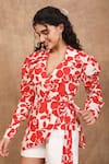 The Right Cut_Red Linen Silk Printed Floral Lapel Collar Abstract Blossom Shirt _at_Aza_Fashions