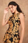 The Right Cut_Black Linen Silk Printed Floral Round Abstract Florets Top And Pant Co-ord Set _at_Aza_Fashions